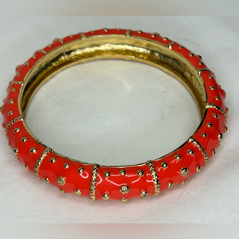 Vintage Lilly Pulitzer Coral/Red Enamel & Gold Studded Hinged Bangle Bracele
E
